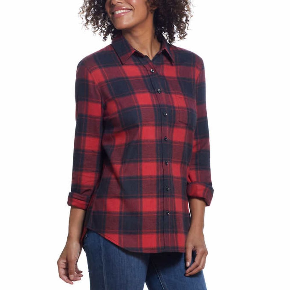 Weatherproof Red and Black Plaid Button Down Shirt